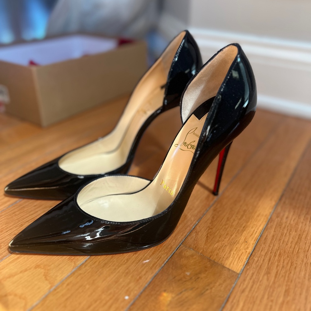 Christian Louboutin Black Patent Leather Pointed-Toe iriza Pumps